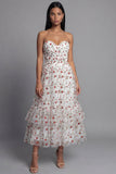 Vestido Midi floral A-Line con aplique de tul champán Sweetheart