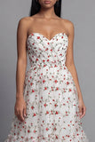 Vestido Midi floral A-Line con aplique de tul champán Sweetheart