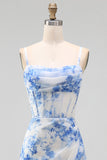 Corsé de flor blanca azul gasa con funda fruncida y vestido midi