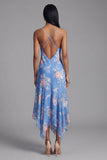 Vestido Midi asimétrico asimétrico con estampado de flores en vaina azul