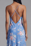 Vestido Midi asimétrico asimétrico con estampado de flores en vaina azul