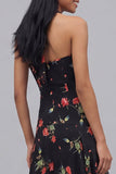 Vestido midi floral funda estampado con escote de chiffon negro y tope