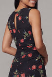Vestido midi floral con escote redondo y gasa de escote redondo