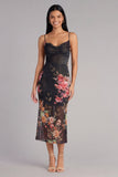Vestido midi floral estampado con tirantes finos negros bodycon