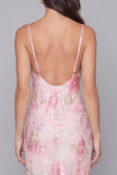 Vestido midi floral con tirantes finos rosa Bodycon brillantes