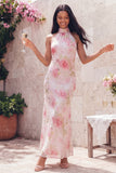 Vestido floral blanco rosa brillante con estampado de flores con lentejuelas