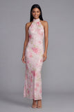 Vestido floral blanco rosa brillante con estampado de flores con lentejuelas