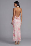Vestido floral blanco rosa brillante con estampado de flores con lentejuelas