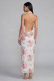 Vestido floral blanco rosa brillante con estampado de flores con lentejuelas