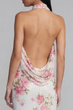 Vestido floral blanco rosa brillante con estampado de flores con lentejuelas