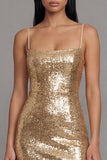 Vestido midi de tirantes finos dorados y bodycon tirantes brillantes y lentejuelas