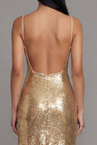 Vestido midi de tirantes finos dorados y bodycon tirantes brillantes y lentejuelas
