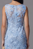 Vestido Mini Floral Bodycon de Tul de Tul Azul con Apliques de Encaje