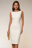 Bodycon Bodycon Bateau Midi Work Dress sin mangas y Bodycon Ivory Bodycon