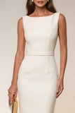 Bodycon Bodycon Bateau Midi Work Dress sin mangas y Bodycon Ivory Bodycon