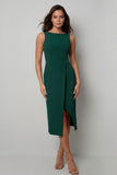 Vestido largo de trabajo con escote bateau verde oscuro y corte