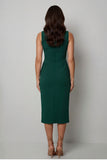 Vestido largo de trabajo con escote bateau verde oscuro y corte