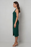 Vestido largo de trabajo con escote bateau verde oscuro y corte