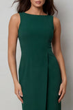 Vestido largo de trabajo con escote bateau verde oscuro y corte