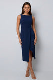 Vestido largo de trabajo con escote bateau verde oscuro y corte
