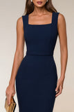 Vestido de trabajo midi bodycon cuello cuadrado azul marino