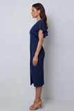 Bodycon camisón de mangas azul marino con escote en V y abertura