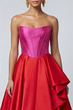 Corsé Midi de línea A sin tirantes fucsia y rojo