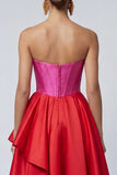 Corsé Midi de línea A sin tirantes fucsia y rojo