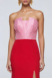 Vestido formal largo sin tirantes rosa y rojo Sirena con abertura
