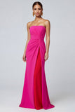 Vestido formal largo de sirena sin tirantes con tirantes en bloques de color fucsia y rojo