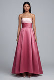 Vestido formal largo rosa A sin tirantes