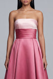 Vestido formal largo rosa A sin tirantes