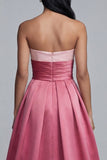 Vestido formal largo rosa A sin tirantes
