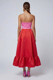 Vestido formal Midi A Line Pink and Fucsia sin tirantes