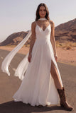 Tirantes finos: Vestido de novia de playa Maxi de marfil con abertura