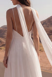 Tirantes finos: Vestido de novia de playa Maxi de marfil con abertura