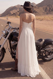 Vestido de novia playa A Line sin tirantes Maxi de marfil con abertura