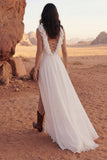 Vestido de novia de playa con volantes Maxi Marfil y escote en V y abertura