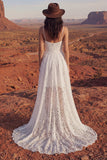 Vestido de novia bohemio alto y bajo de encierro floral con tirantes finos A
