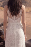 Vestido de novia bohemio largo de cuello alto con encaje A de marfil y abertura