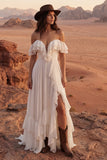 Vestido de novia Maxi Beach de línea A A, con volantes