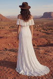 Vestido de novia largo bohemio de sirena floral marfil con volantes