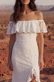 Vestido de novia largo bohemio de sirena floral marfil con volantes