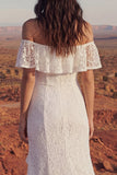 Vestido de novia largo bohemio de sirena floral marfil con volantes