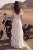 Vestido de novia de playa con volantes de marfil