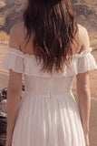 Vestido de novia de playa con volantes de marfil