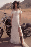 Vestido de novia bohemio largo de marfil floral con funda