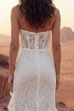 Vestido de novia bohemio largo bohemio sin tirantes y con volantes de marfil floral