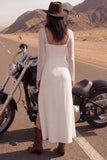 Vestido de novia largo de playa con escote cuadrado y escote de marfil y abertura