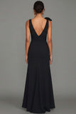 Vestido formal largo de escote en V con funda negra y lazo